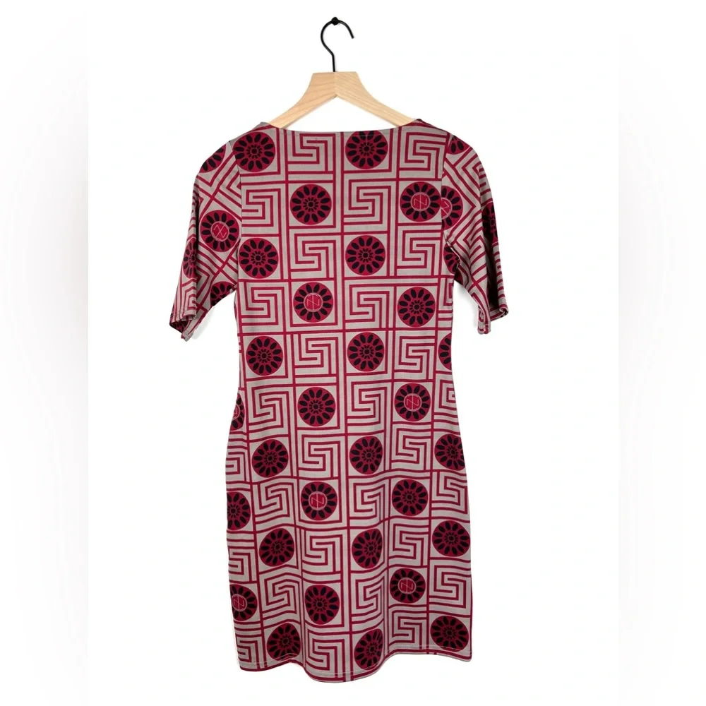 Tracy Negoshian Mod Mini Dress XS Red Geometric Print Retro 60s Shift Style - Picture 3 of 8